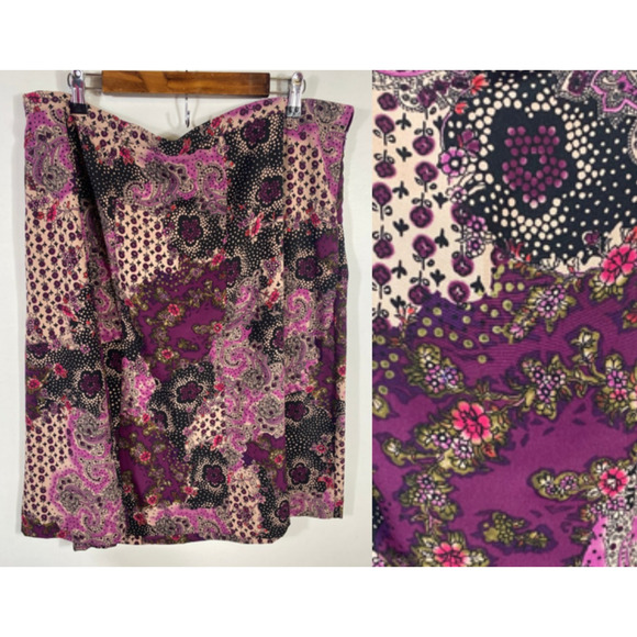 Sag Harbor Skirt 18W 20W Purple Black Floral Patchwork Peasant Gypsy Career Y2K - Picture 1 of 9